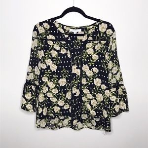 Floral Polka Dot Peasant Top